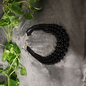 Charter Club, Woman's 20 inch Three Strand Black Bead Necklace w 2 inch Drop